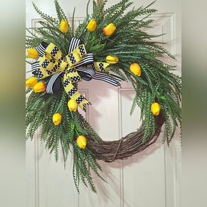 Yellow Floral Wreath with Rustic Greenery